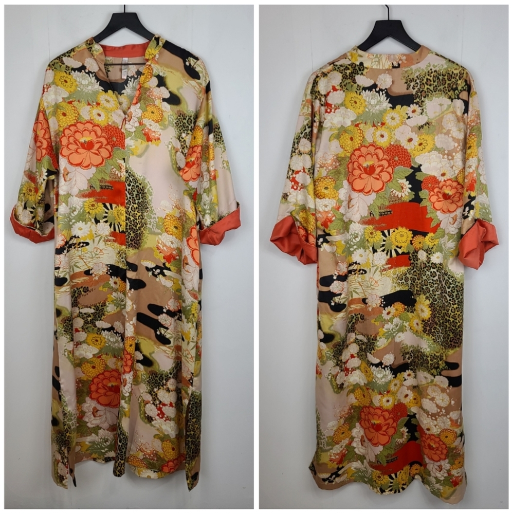 Natori Cruz Asian Leopard Floral Caftan Medium